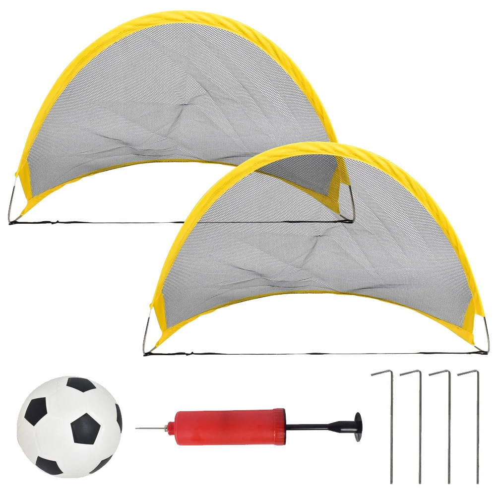 

Football Plaything Set 2 Pcs Mini Kids Soccer Goal Net with 1Pc Football 1pc Inflator and 4 Pcs Iron Nail for Kids Outdoor