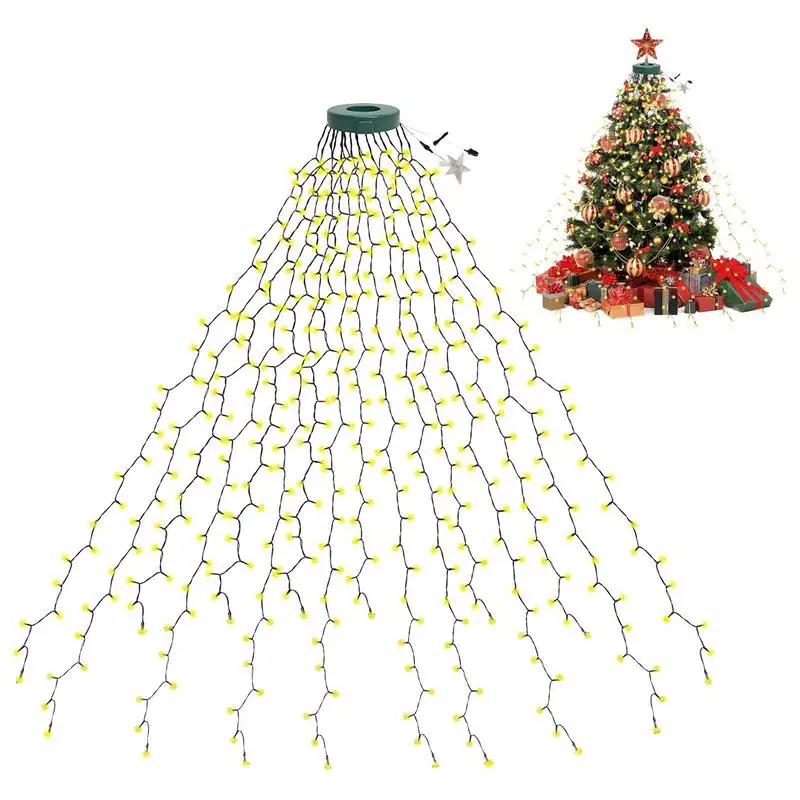 

Christmas Tree Waterfall Light Christmas Tree String Lights LED Fairy Lights With Top Star Light Strip 10 Shine Modes Tree