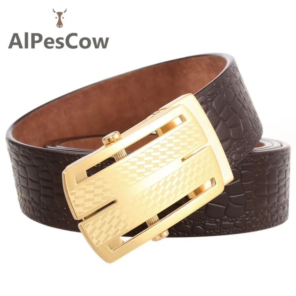 

Designer High Quality Full Grain Leather Ratchet Belts for Men 100% Alps Cowhide Male Waistband Luxury Business Waist Strap