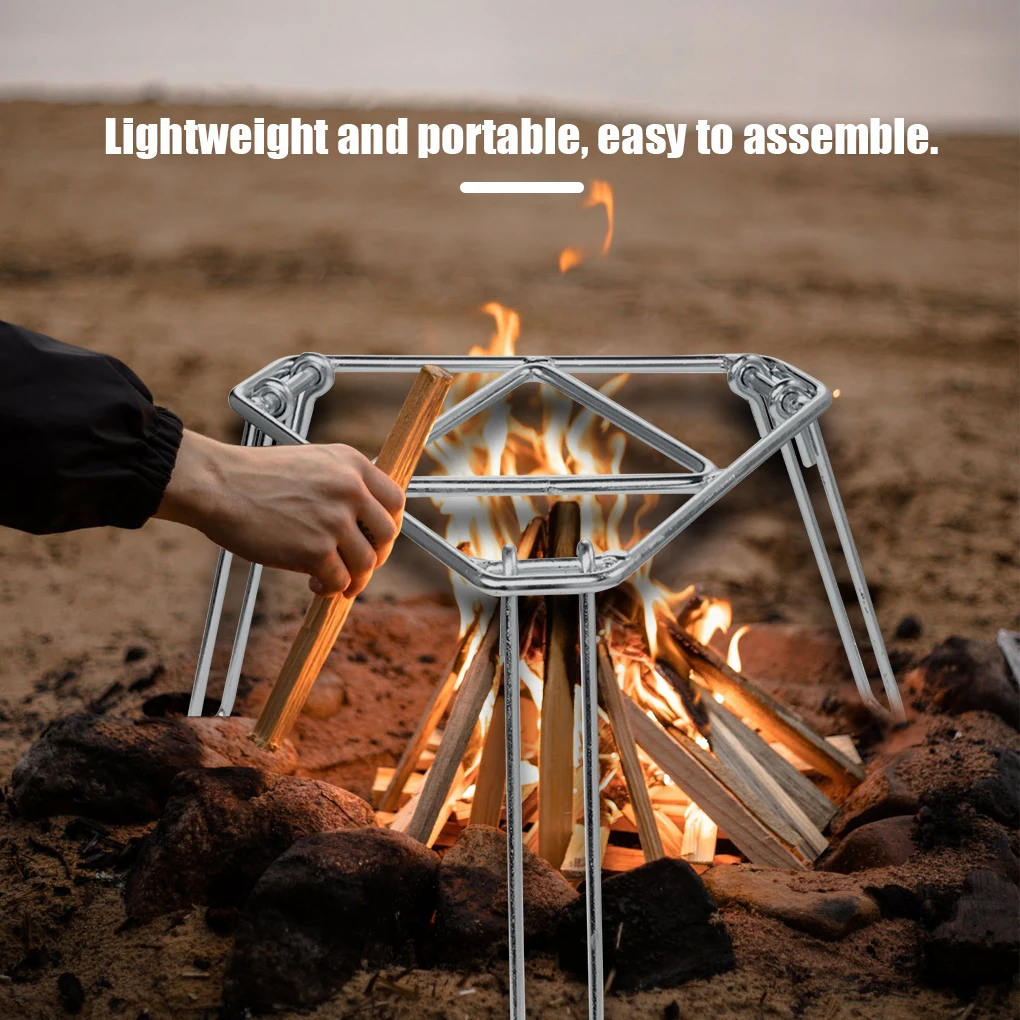 

Portable Campfire Rack Foldable Grill Grate Hiking Pan Tripod Stand Outside Fireplace Cooking Kitchen Equipment Travel Cookware