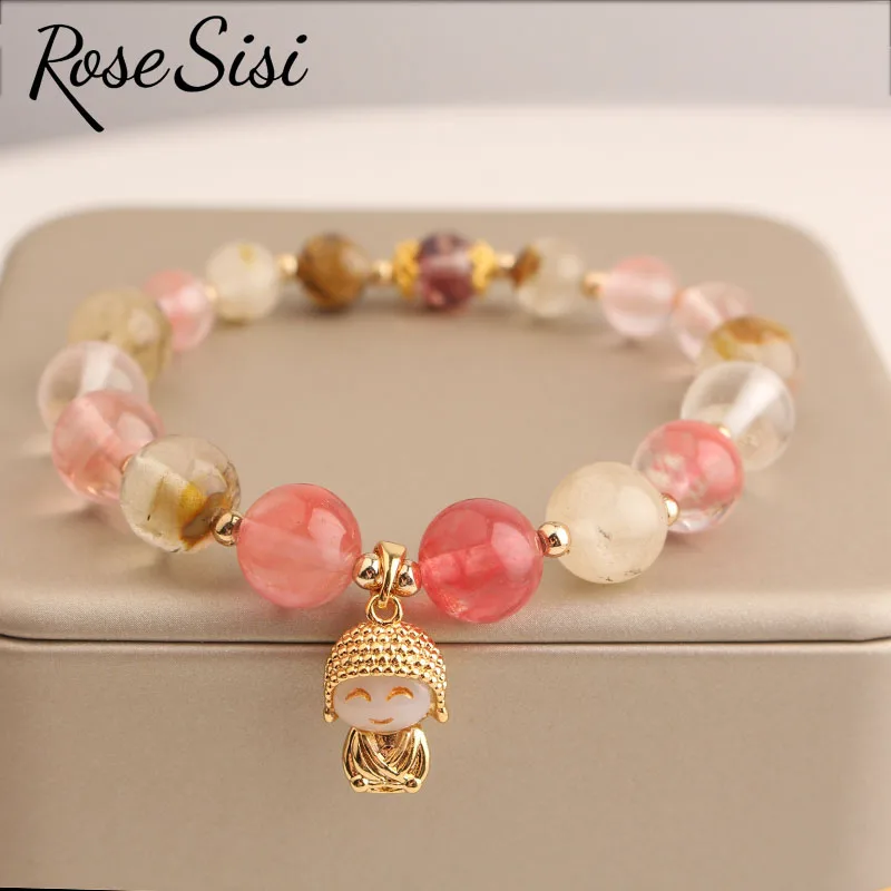 

Rose sisi Chinese style classic style charm lady bracelet for women jade pendant beads bracelets elastic jewelry for women gift