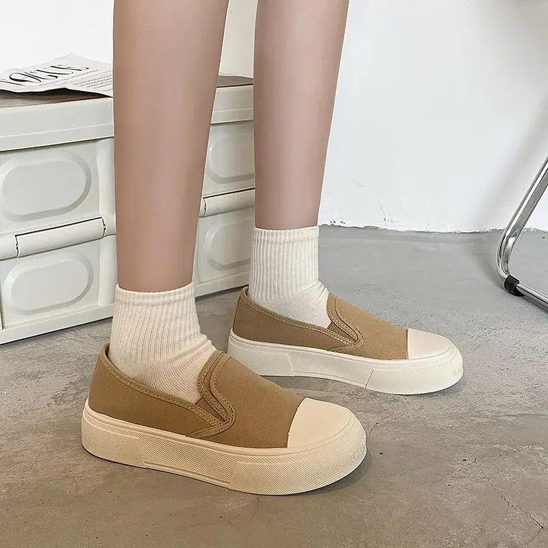 Парусиновые туфли для женщин Черная Женская обувь без застежек низкая Новое