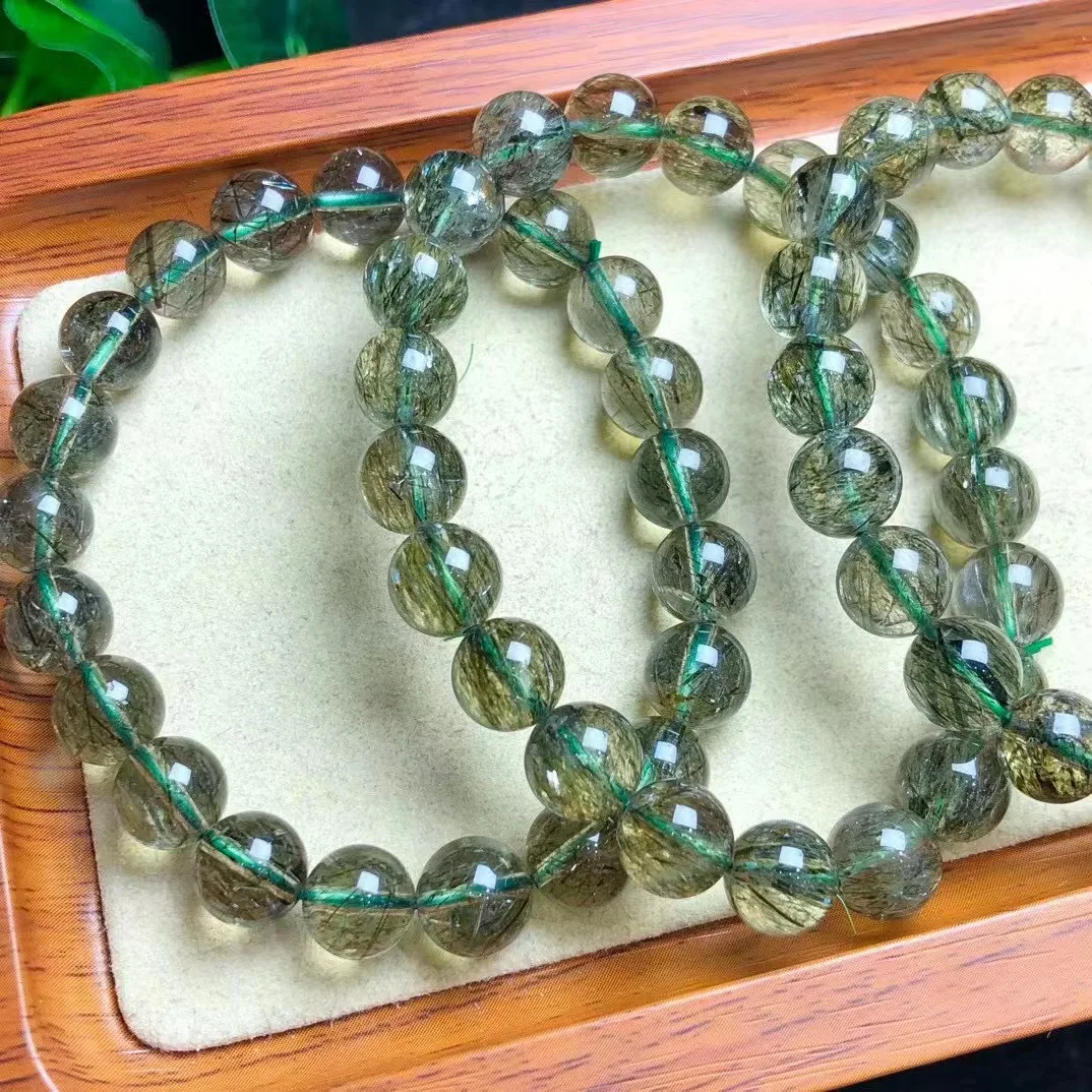 

Popular Sale Natural Rutile Tourmaline Healing Gemstone Crystal Bead Bracelet For Women Man Special Jewelry Gift