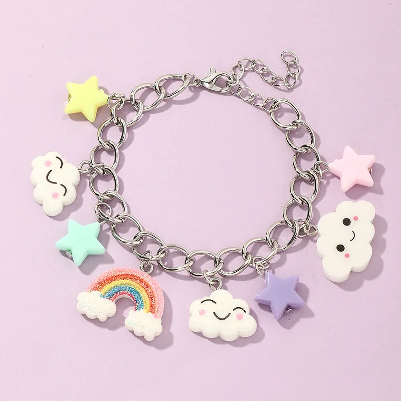 

Cute Rainbow Resin Star Butterfly Pearls Bear Pendant Acrylic Charms Bracelet Bangles for Girls Kids BFF Birthday Gifts Jewelry