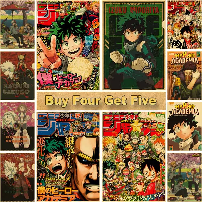 

Retro Kraft Paper Anime Posters and Prints My Hero Academia Deku Art Painting Pictures Home Decoration Room Decor Aesthetic Gift