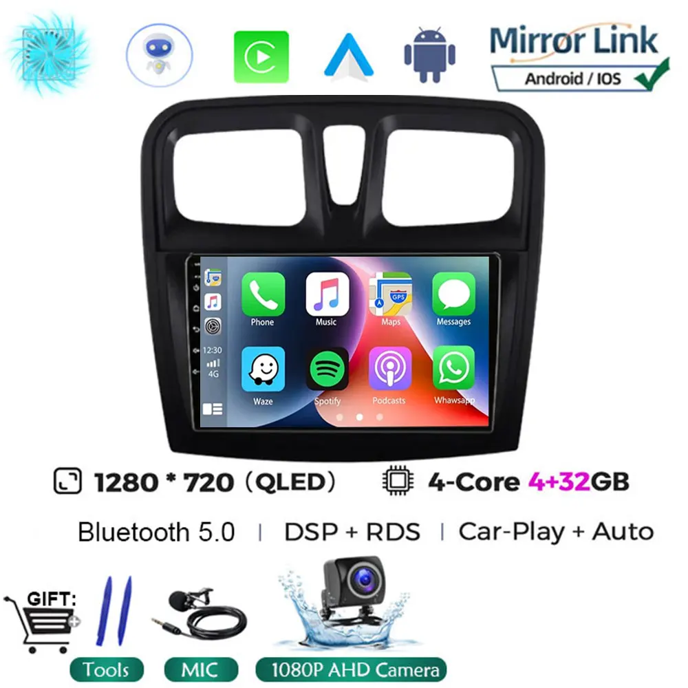 

Автомагнитола на Android 13 для Renault Logan 2 Sandero 2 2014 -2019, мультимедийный видеоплеер с GPS-навигацией, Carplay, Wi-Fi, BT, без DVD