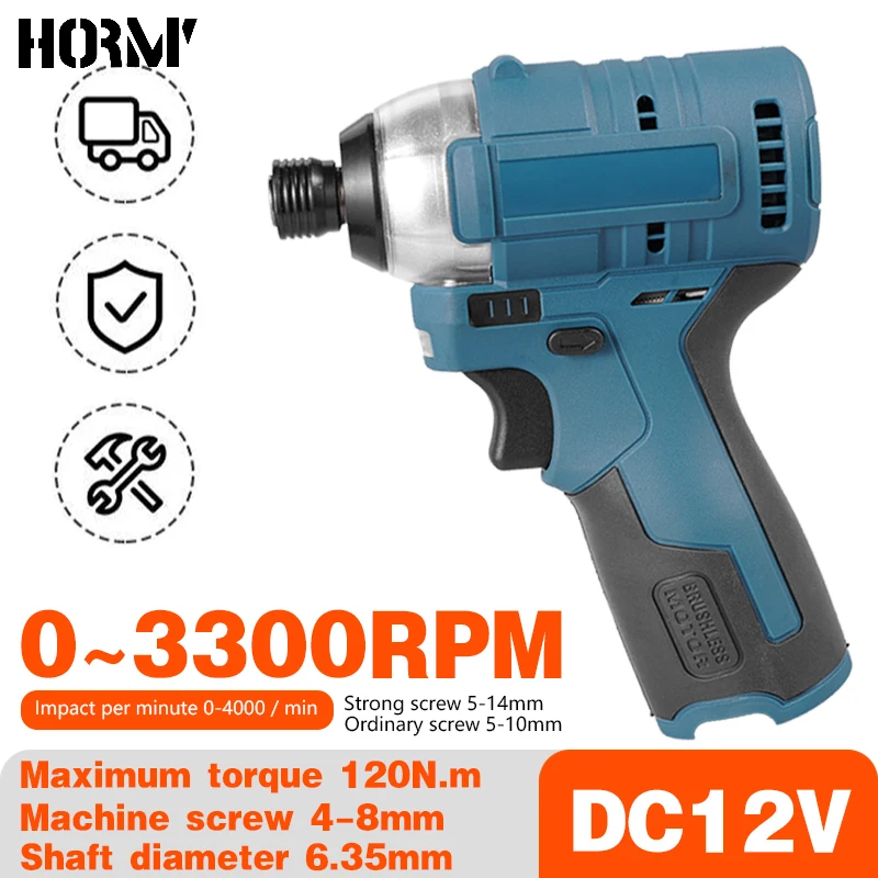 

12V 120Nm Cordless Electric Screwdriver Adjust Torque Wireless Electric Impact Drill DIY Power Tool with 2000mAh Makita Battery