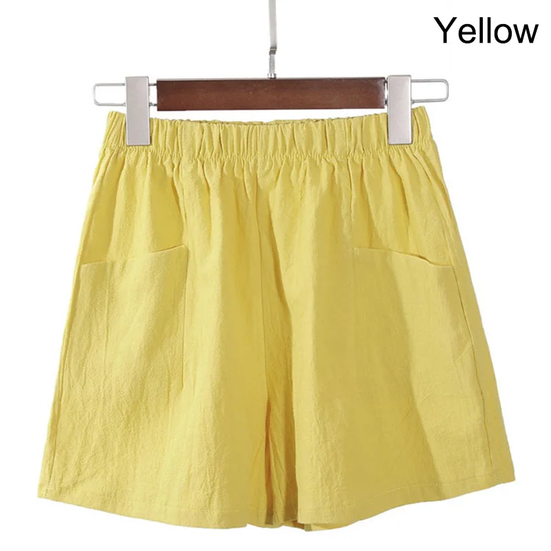 New Cotton Linen Shorts Women's High-waisted Short Pants Loose Elastic Waist Summer Large Size Casual Wide-leg pants Solid Color