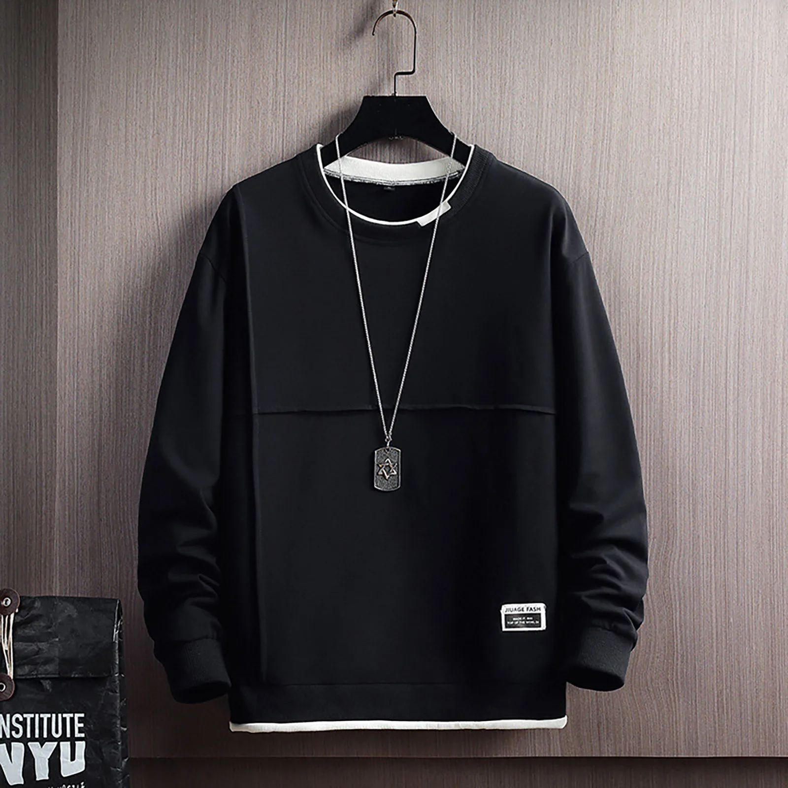 

Big Sweatshirts Mens Patchwork Crewneck Sweatshirt Long Sleeve Lightweight Sweatshirt Casual Workout Pullover Workout Top Zip up