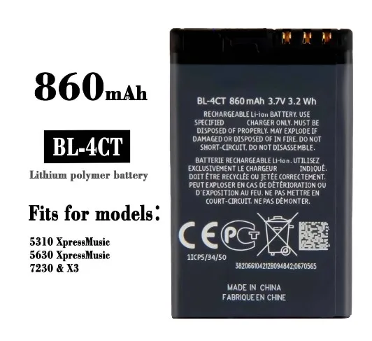 Новая батарея 860 мА · ч BL-4CT BL4CT BL 4CT для телефона Nokia 5310 5630 XpressMusic 7230 X3 X3-00 2720F запасная