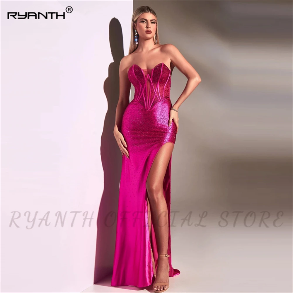 

Ryanth Sexy Sheath Formal Sparkly Evening Dress Sweetheart Side Spllit Cocktail Prom Party Gown Vestido De Noche Sweep Train