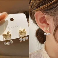 rhinestone bow tie earrings female exquisite small women for earrings korea simple cute earrings female party beautiful jewelry
