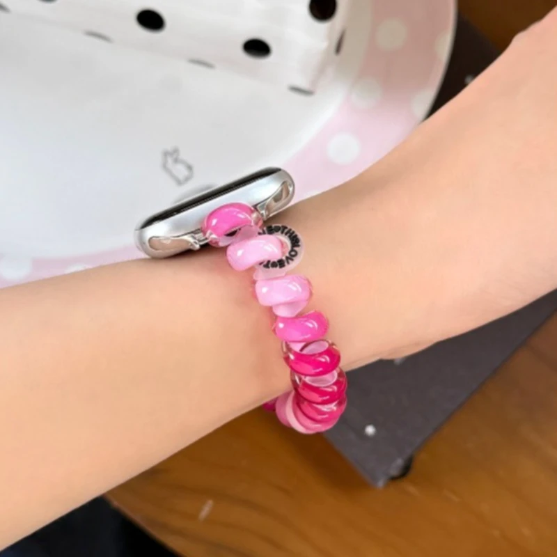 Фото Эластичный ремешок для часов из смолы в стиле телефонного кабеля для Samsung Galaxy Watch7 6 5 4 FE, женский спортивный браслет в стиле 