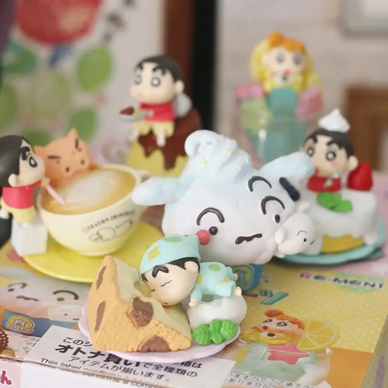 Crayon Shin-Chan Anime Figures Kawaii Doll Cartoon Movie Peripheral Toy Puppy Cake Dessert Pvc Material Gifts for Children Dolls