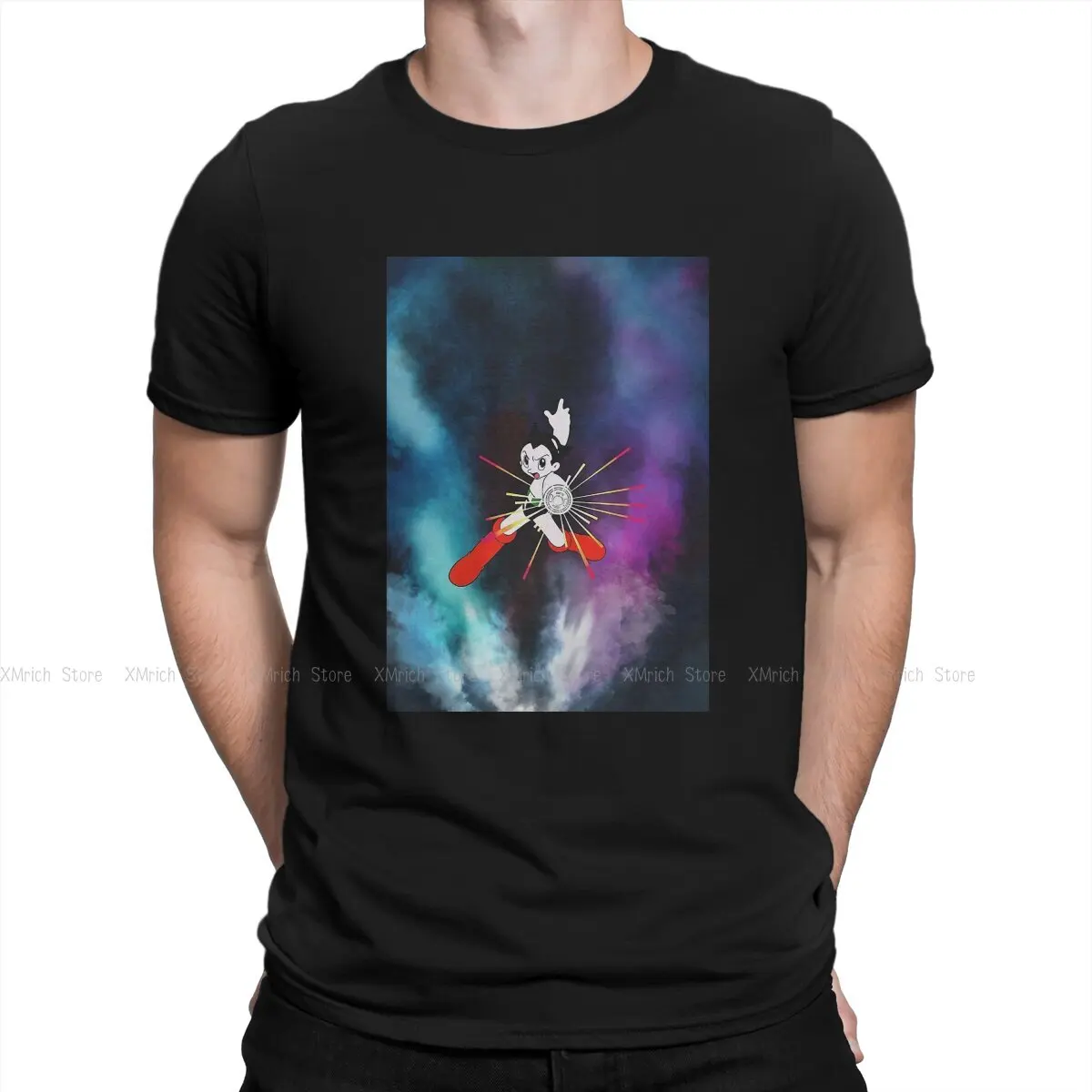 

Винтажная Мужская футболка в стиле 90-х годов с рисунком могучий Atom Astro Boy Tetsuwan Atomu, топы с круглым вырезом из аниме, забавная футболка, высокое ...