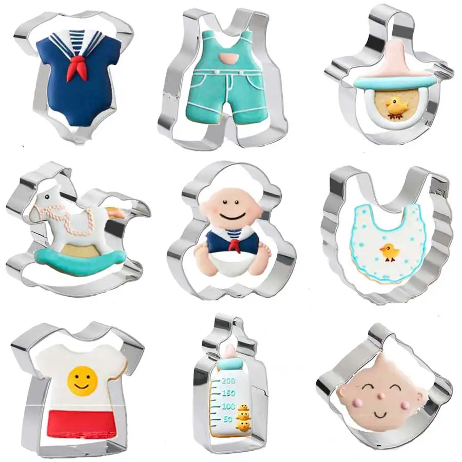 Baby Shower Supplies Cake Decorating Tools Cookie Cutter Mold Dies Gender Reveal Baby Bottle Carriage Onesie Rocking Horse