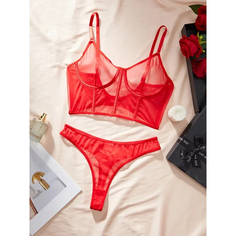 SN55Mesh Bra Set Женские сексуальные трусики + короткий комплект нижнего белья