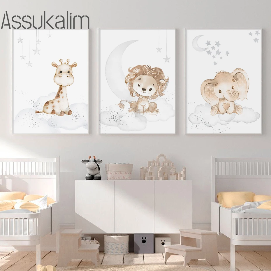 Настенные постеры в виде льва и слона Картина на холсте с африканскими животными