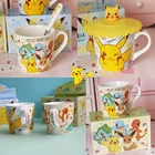 Керамическая кофейная чашка Pokemon Pikachu, кружка для домашнего завтрака, фотография, креативный милый подарок для детей, набор из 3 предметов, чашка, ложка, подставка