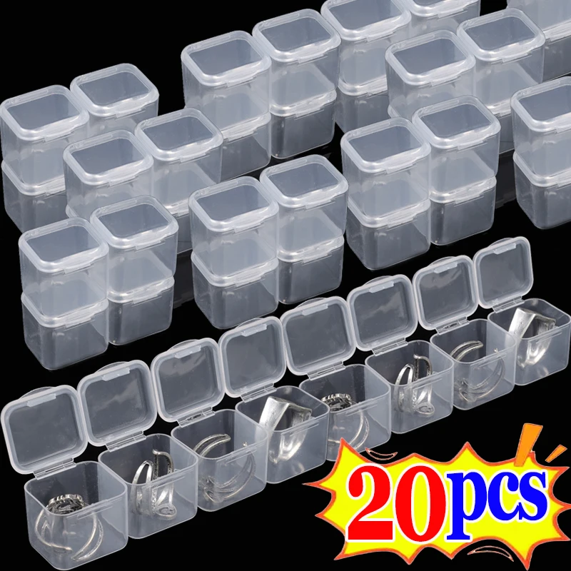

1-20pcs Mini Square Plastic Storage Box Transparent Dustproof Jewelry Holder Pill Storage Tank Display Case Portable Container