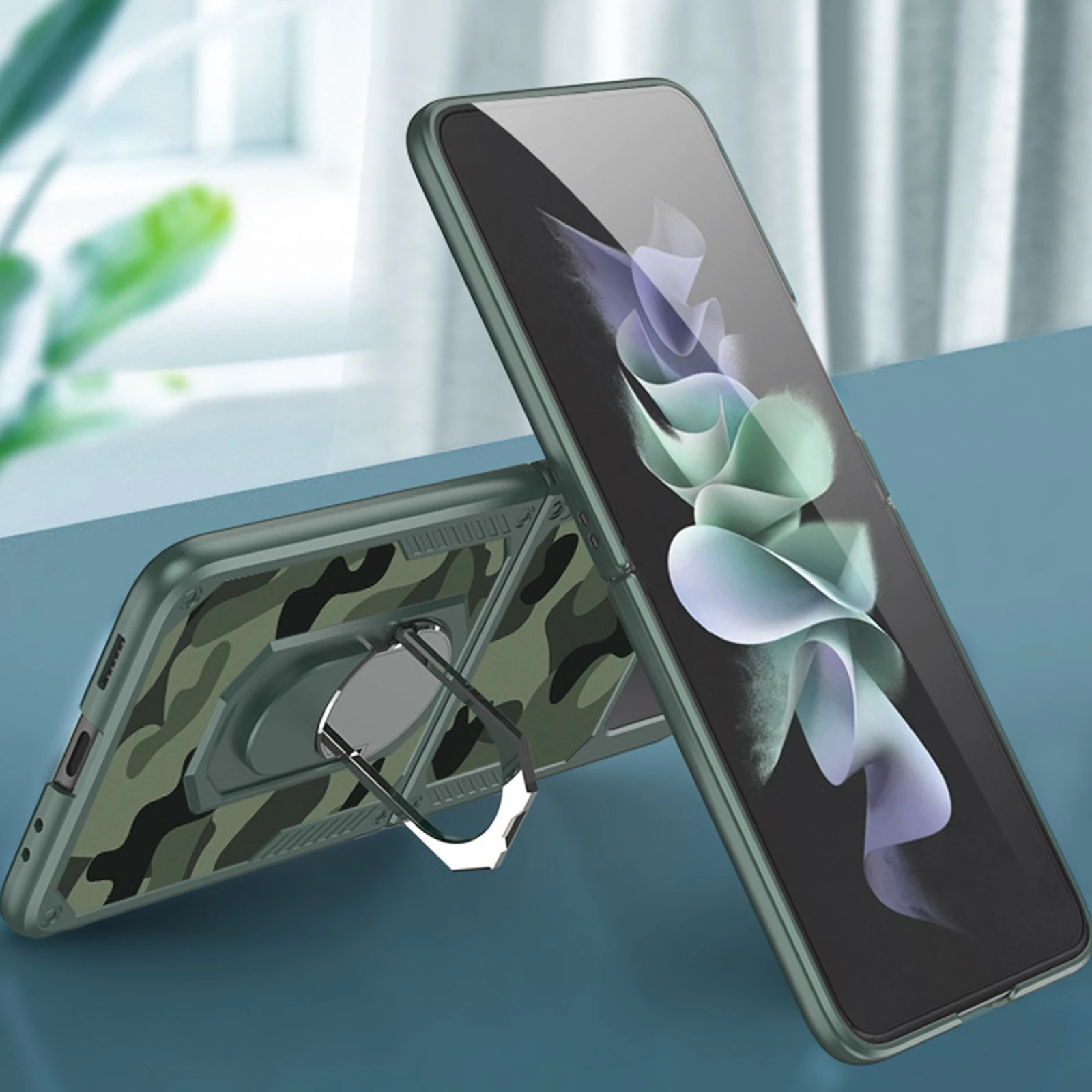 

Creative Heavy Case for Samsung Galaxy Z Flip 3 5G Cover with Bracket Camouflage Folding Screen Painted Anti-drop Z Flip 3 Coque