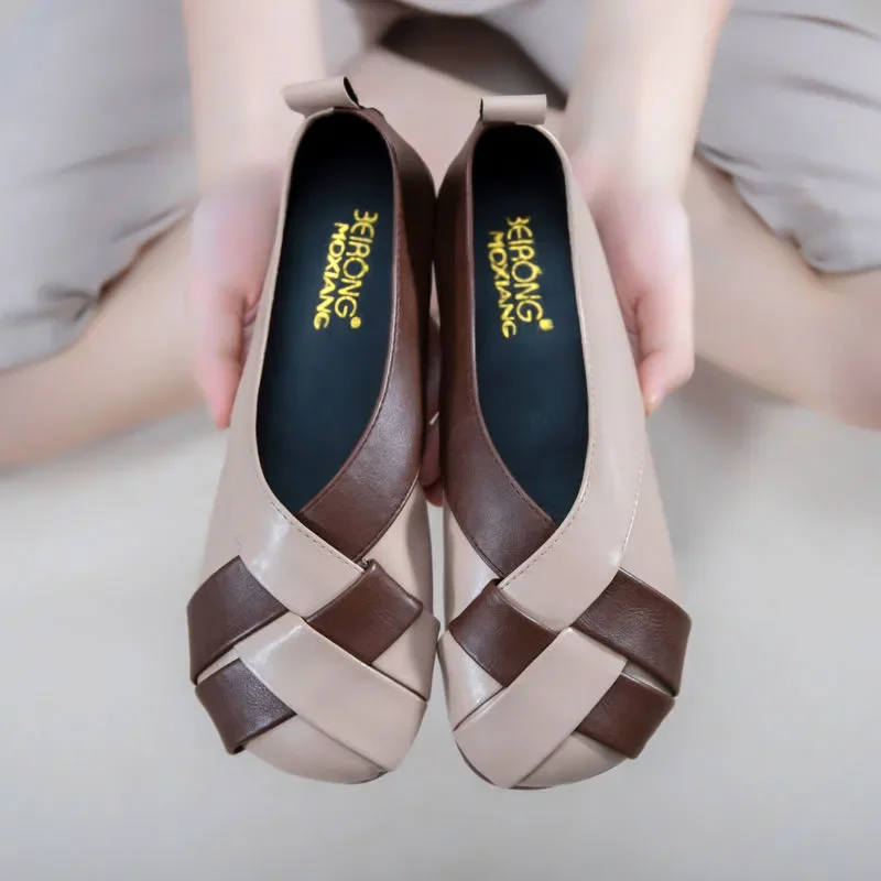 Wide Fit Crisscross Ballet Flats Women's Woven Leather Moccasin Ladies Comfort Dressy Shoes Free Shipping Woman Shallow Shoes