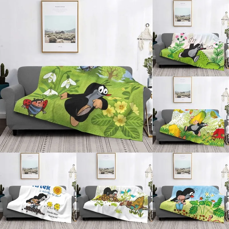 

Cute Happy Mole Krtek Blankets Comfortable Soft Flannel Summer Cartoon Little Maulwurf Throw Blanket for Sofa Outdoor Bedroom