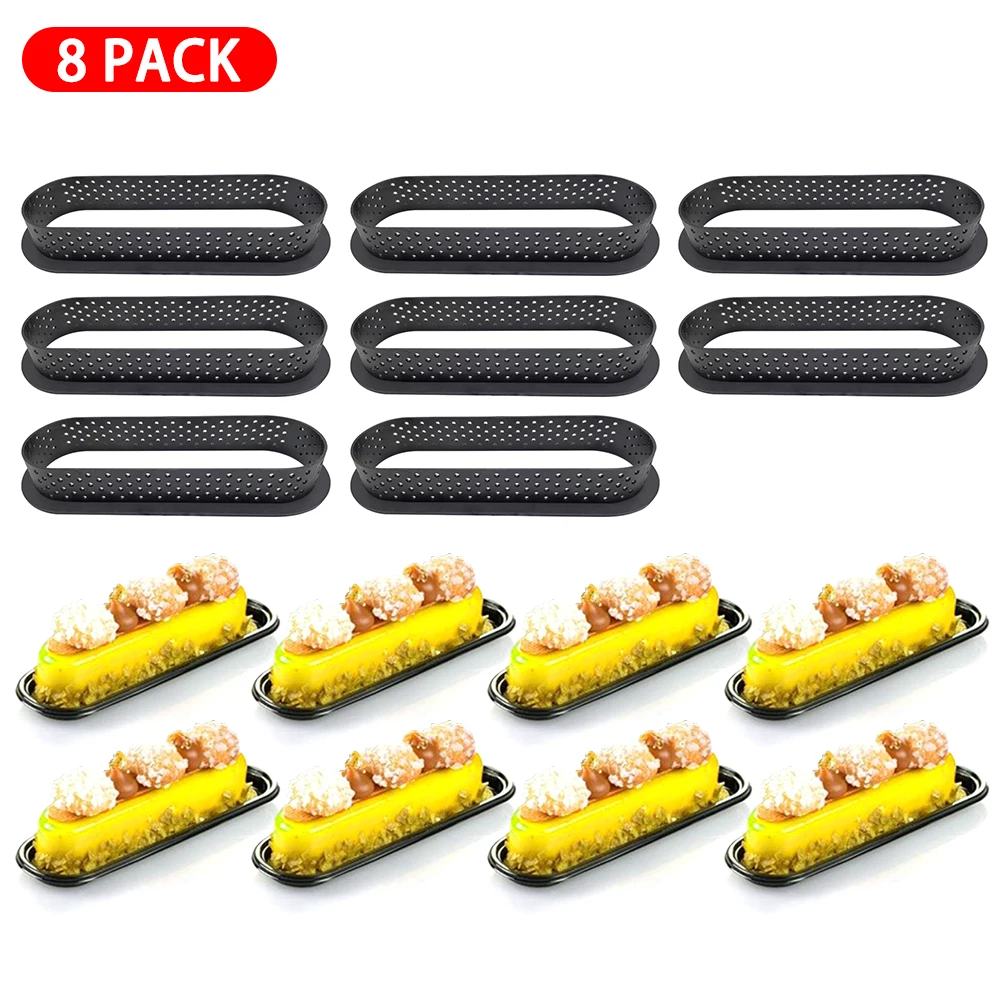 

8PCS Cake Mold Perforated Cutter Oval-Shape Mousse Circle Ring Tart Decorating