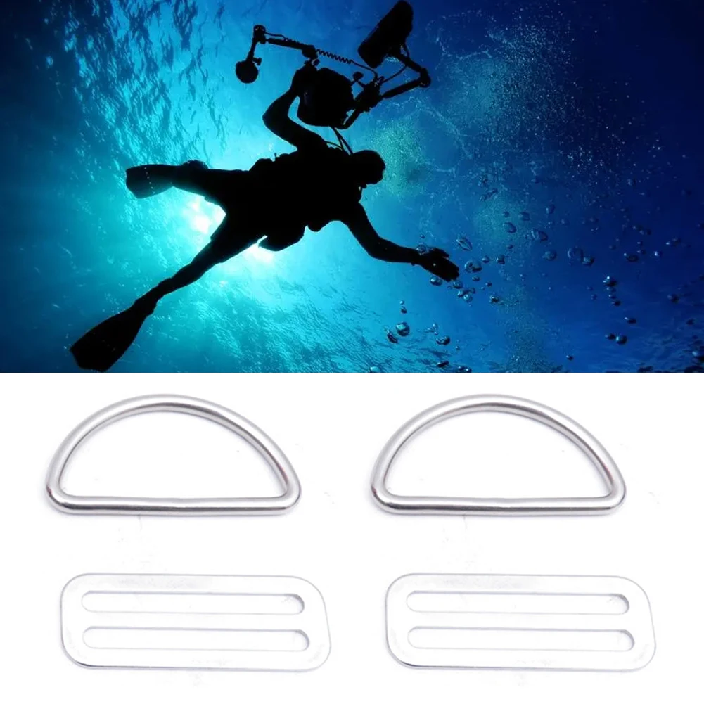 

1/2 Pair Scuba Diving D - Ring Buckle+Stainless Steel Webbing Belt Keeper Water Sports SCUBA Snorkeling Cylinder Latches