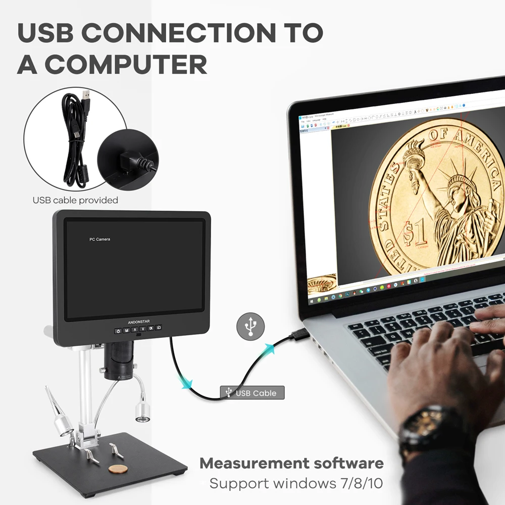 Andonstar 10'' 2000X UHD 2160P HDMI Digital Microscope AD249SM with 3 Lens PC Connection for PCB Solder Check Phone Repair - купить