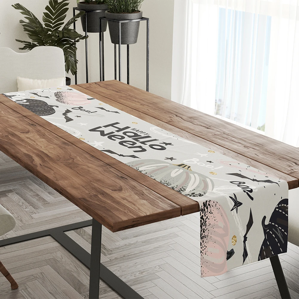 

1Pc Table Cloth Table Cover Flax 33*183cm Exquisite Embroidery Halloween Decor For Dining Table Buffet Cabinet TV Table