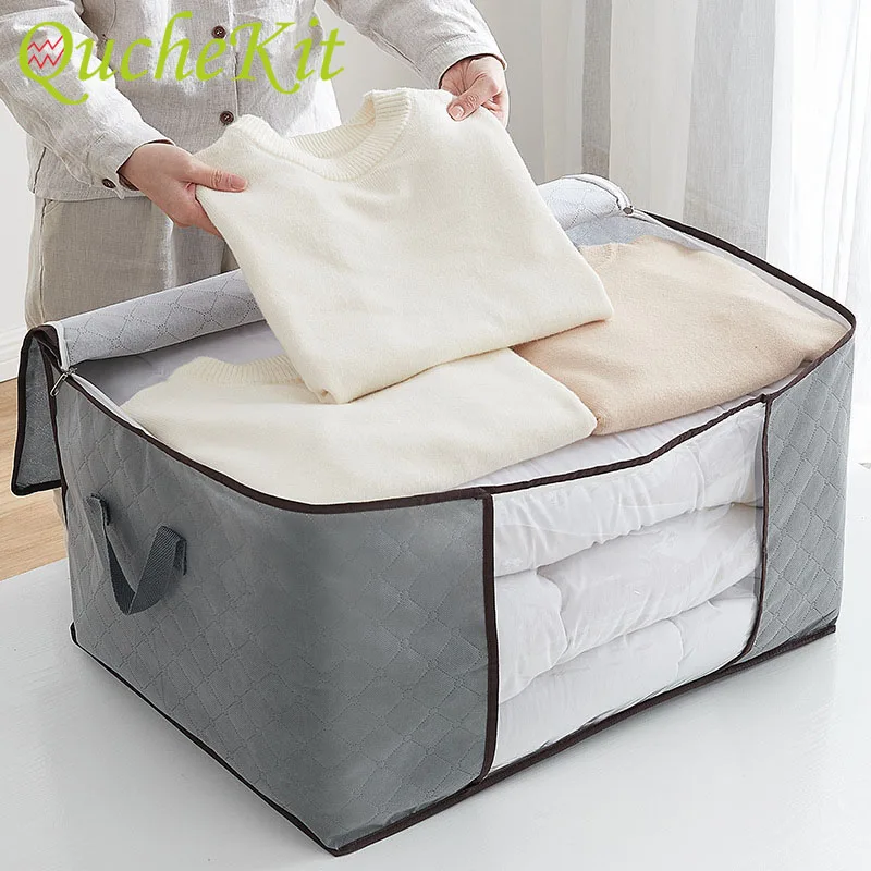 

Home Storage Foldable Bag Portable Clothes Organizer Non-woven Quilt Clothes Toy Storage Bag Container Bedroom Closet Organizer