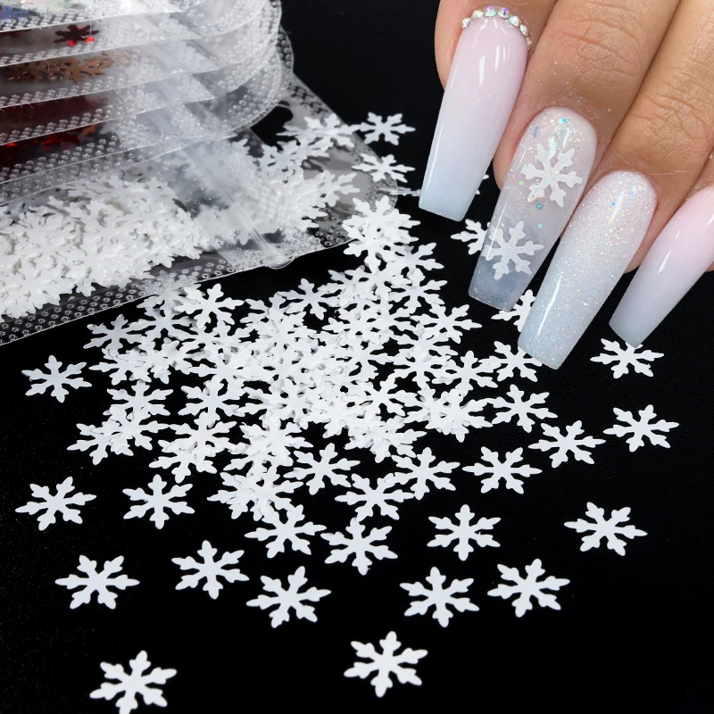 

Shining White Snowflake Shape Holo Mermaid Nail Art Sequins Colorful 3D Big Glitter Flakes Parts For Winter Nail Art Decorations