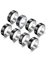 koaem anti stress anxiety rings for women creative pattern rotating black stainless steel band spinner man ring