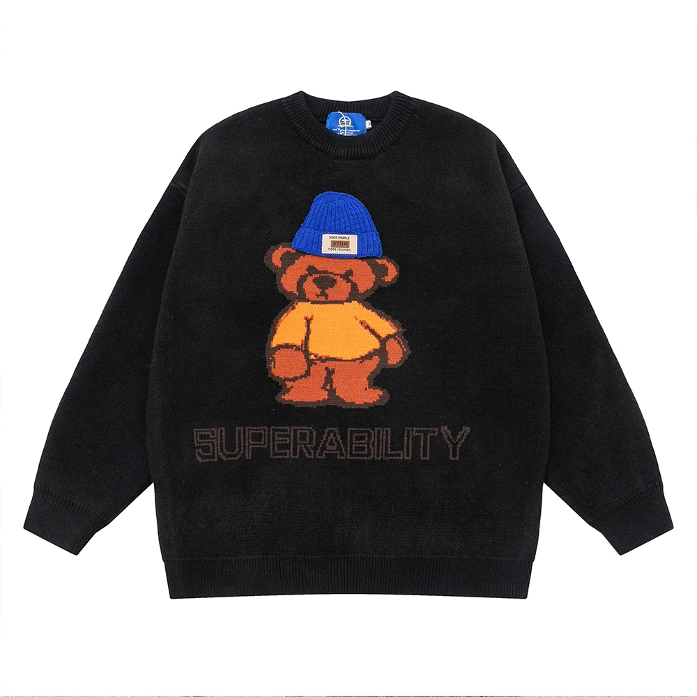 

Cute Bear Knitted Women's Sweater Japanese Streetwear Tops Oversize Sweaters Funny Cartoon Harajuku 2022 Spring Fashion Pullover