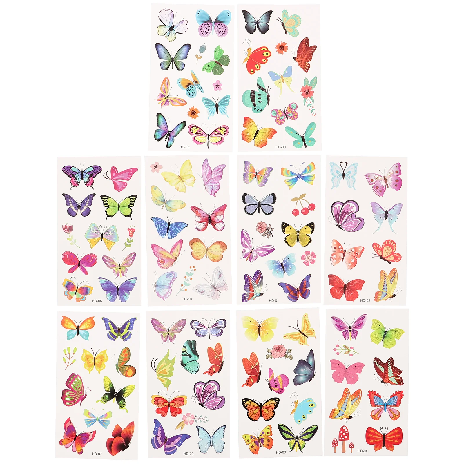 

10 Sheets Butterfly Face Fake Tattoos Women Temporary Animal Stickerss Large Body