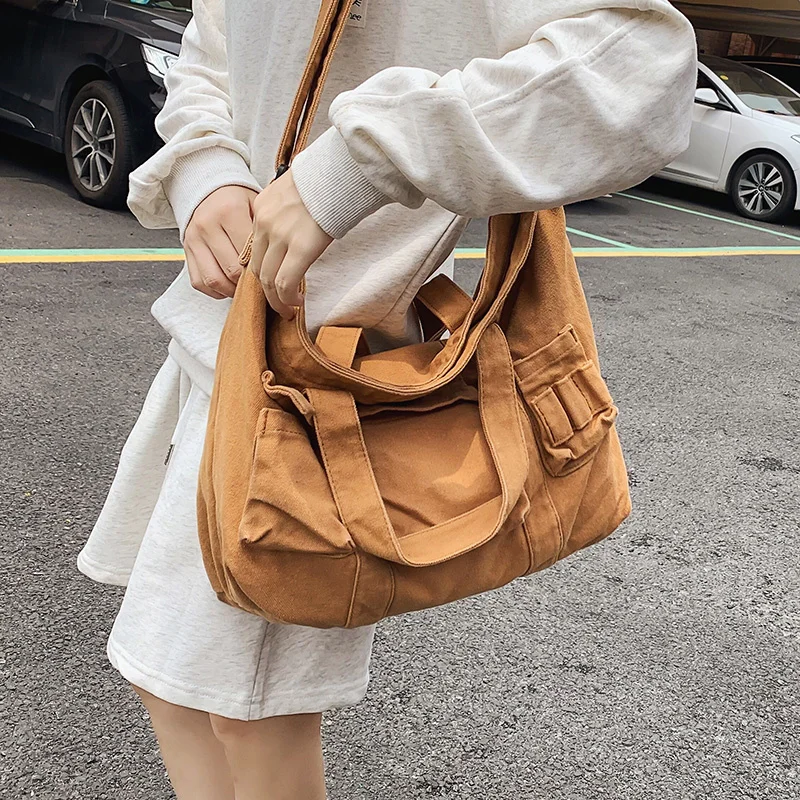 

2022 New Soft Canvas Shoulder Bags for Women Casual Female Handbags Shoppers Large Capacity Travel Crossbody Shopping Bag