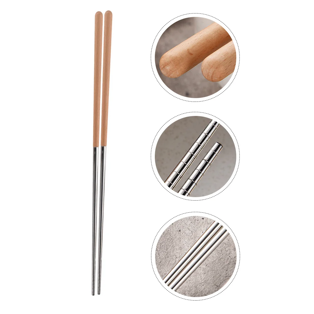 

Serving Utensils Stainless Steel Chopsticks Eating Grilling Metal Wooden Hot Pot Chinese Fried