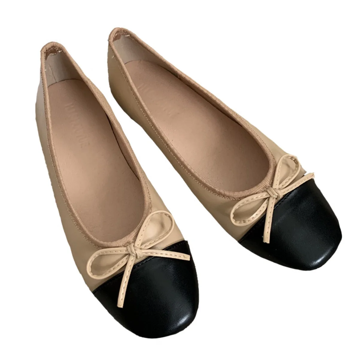 Балетки женские с бантом и круглым носком классические туфли из ткани подходящие