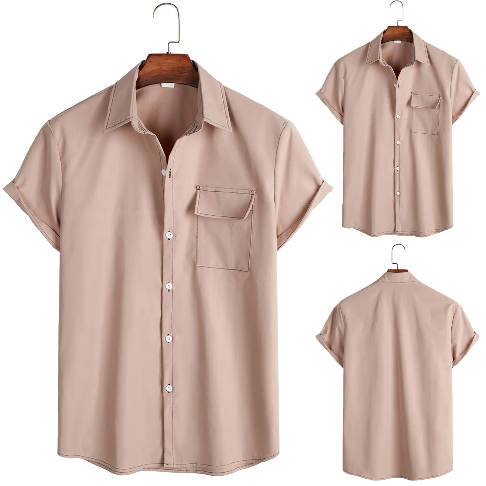 

Men's Spring and Summer Tops Shirt Solid Casual Lapel Large Size Beach Holiday Fashion Short Sleeve Shirt Men's Shirts Pack