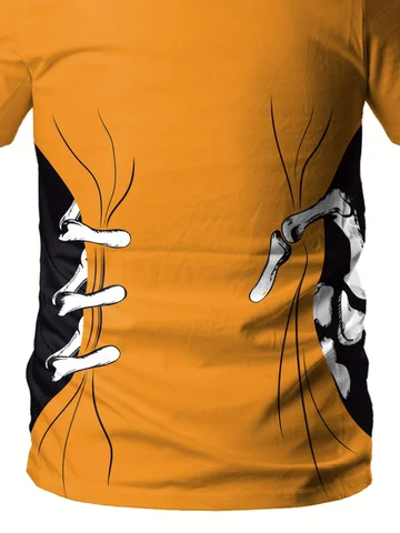 Мужская футболка с 3D принтом скелета на Хэллоуин — повседневная дышащая футболка из полиэстера с круглым вырезом и короткими рукавами для летних вечеринок