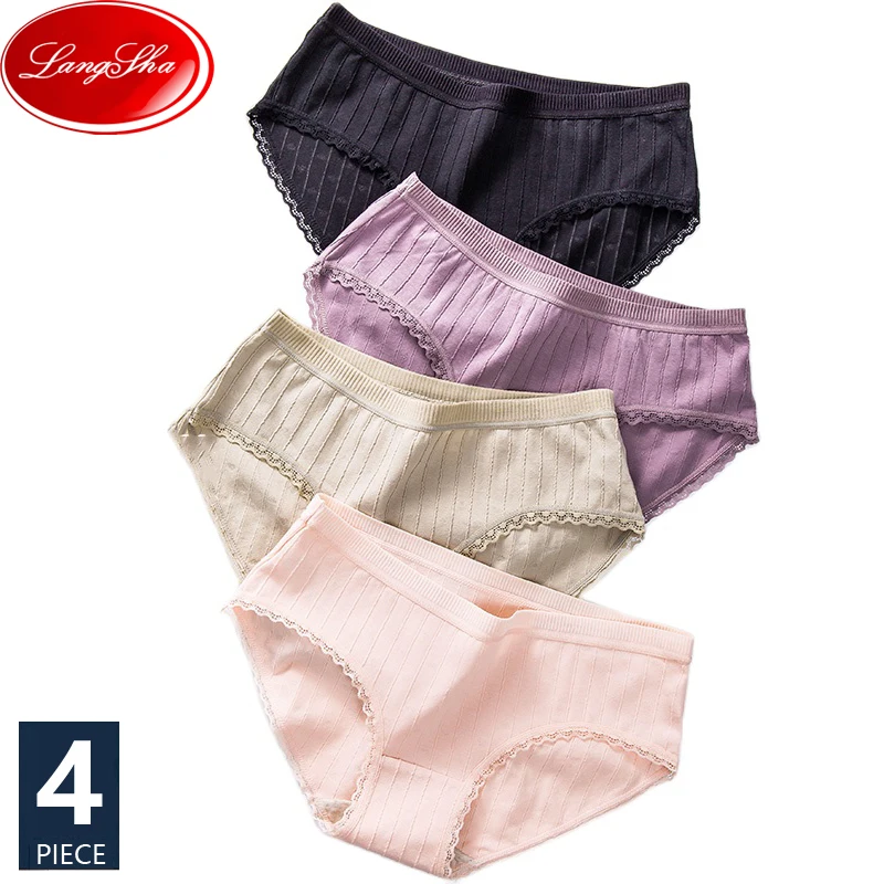 

LANGSHA 4Pcs Panties Women's Cotton Underwear Briefs Soft Breathable Girls Panty Ladies Sexy Low Waist Female Seamless Lingerie