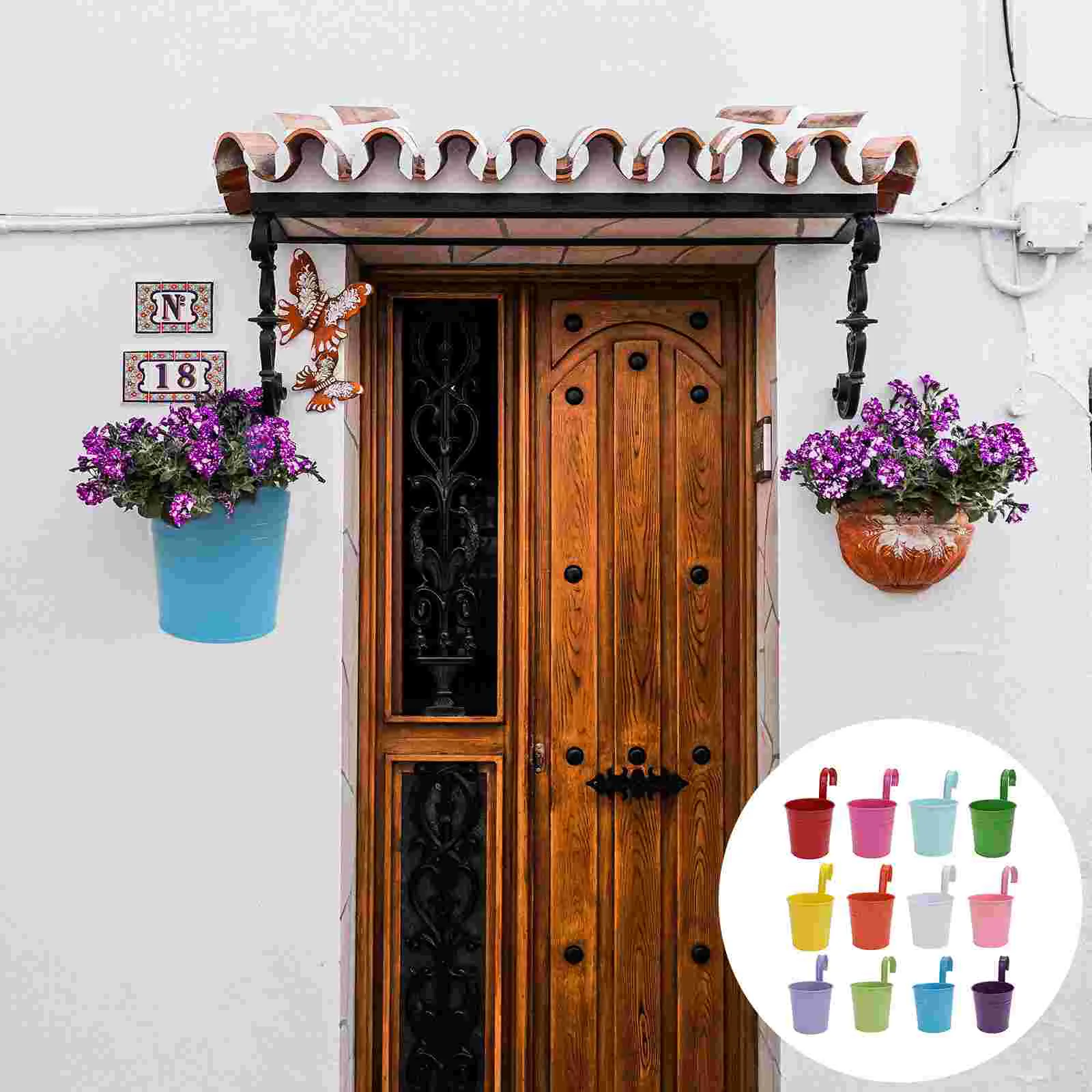 

12Pcs Hanging Flowerpot Suspension Type Planter Iron Plant Pot Iron Bucket Flowerpot for Garden Fence Yard