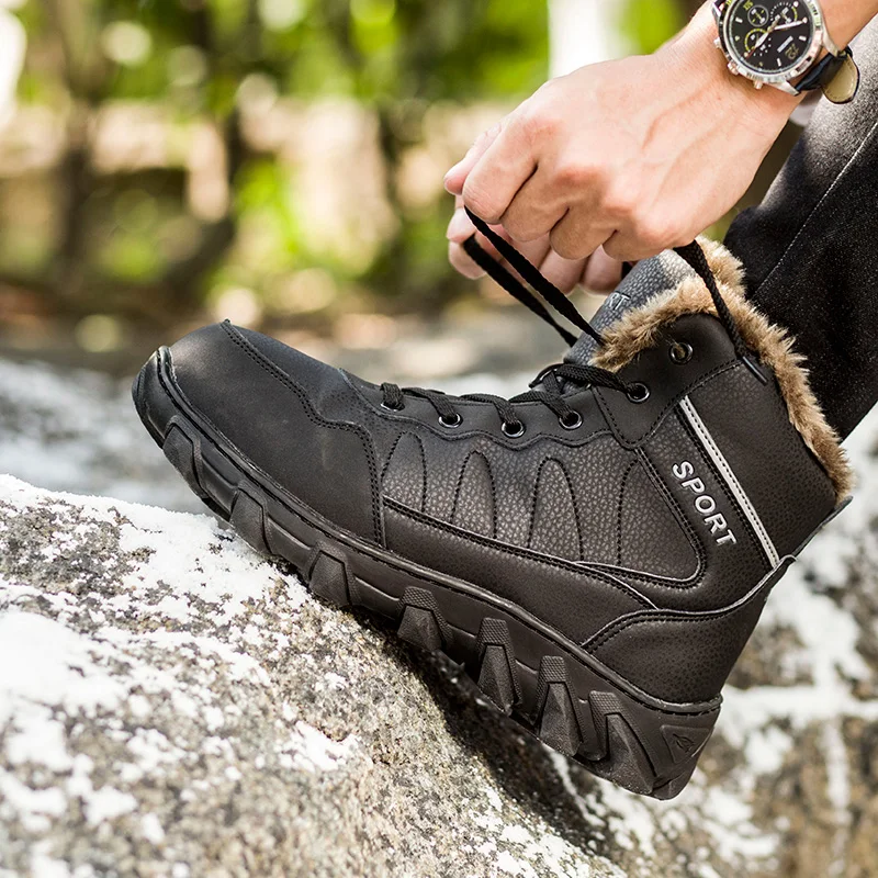 Unisex Outdoor Travel Hiking Shoes Couple Large Size Winter High Top Plush Warm Non-Slip Boots Men's Field Training Boots 35-48#