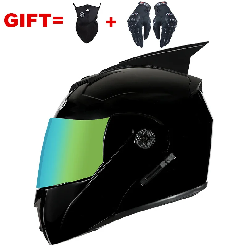 

Мотоциклетный шлем унисекс, модульный электрический шлем для мотокросса на все лицо, с откидной крышкой, двойные линзы с ушами, для мужчин и ...