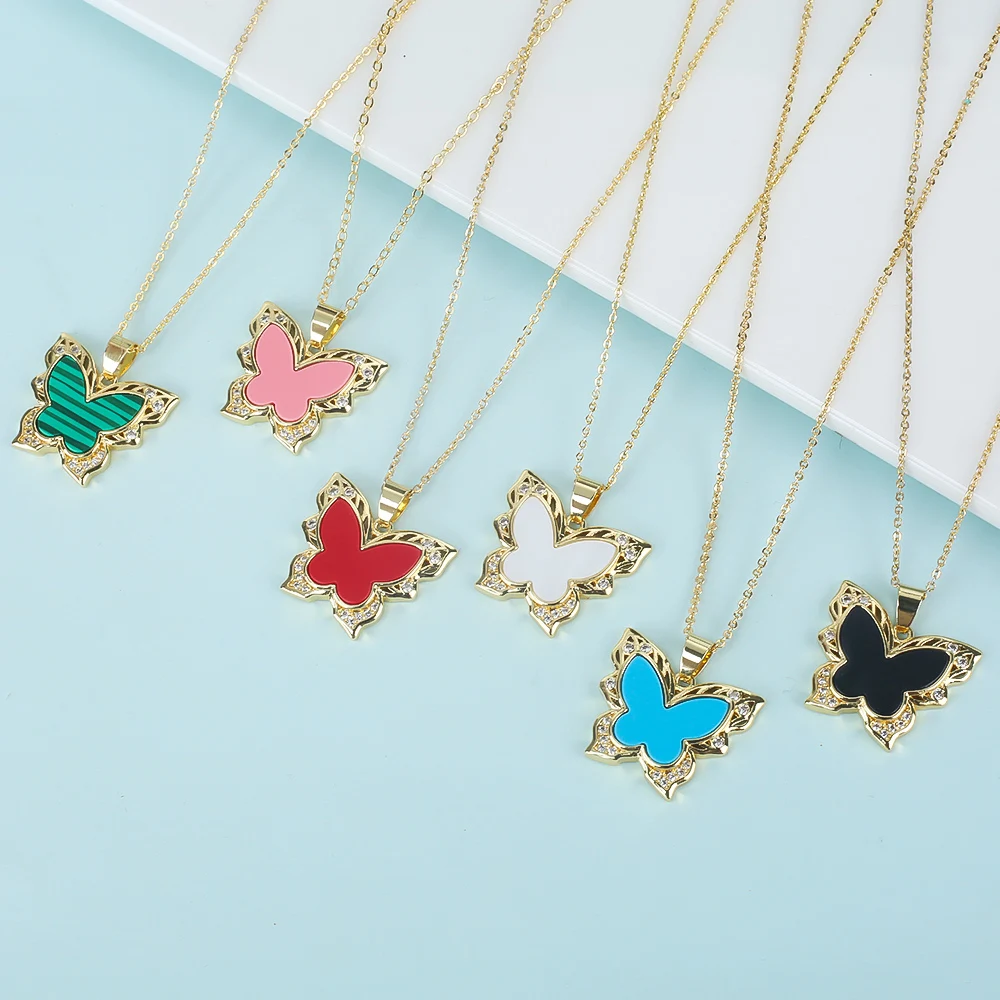 18K Golb Plateb, роскошное инсекционное ожерелье с бабочкой из нержавеющей стали, ожерелье Zlrcon, новое женское ожерелье высокого качества