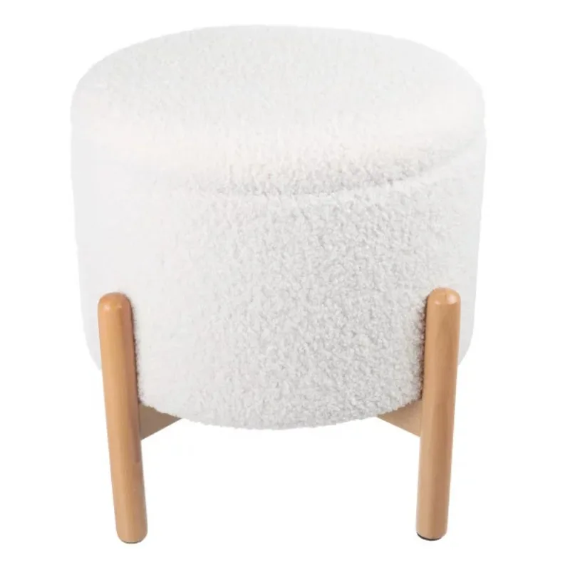 

Round Sherpa Footrest or Storage Organizer with Removable Top for Living Room, Dorm, or Apartment