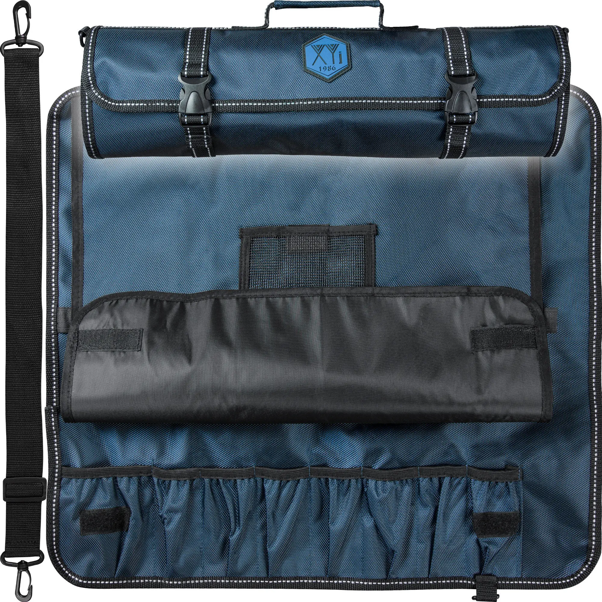 

XYj Chef Knife Bag Kitchen Utensil 8 Pocket Roll Bag Outdoor Camping Storage Bag Canvas Black Blue Portable Kitchen Knives Bag