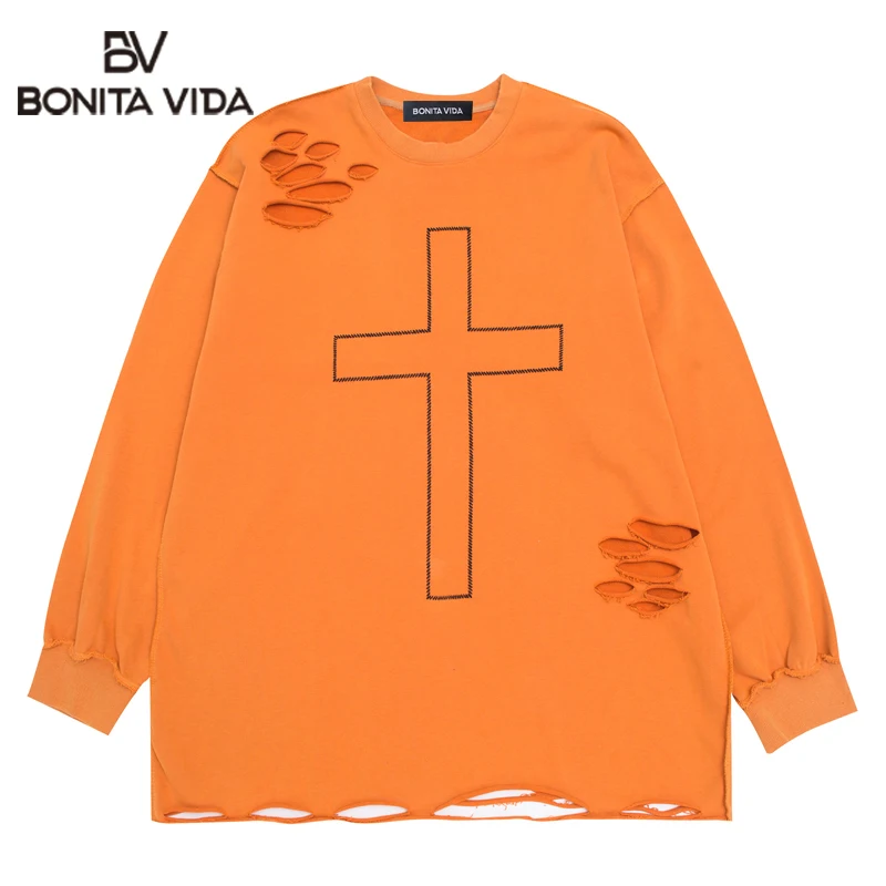 

Толстовки мужские с вышивкой крестиком, 2022, свободная уличная одежда оверсайз, пуловер разрушения тяжелых отраслей, хлопковые свитшоты