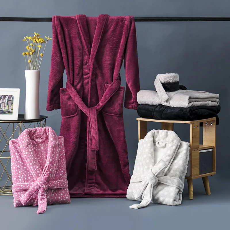 

Women Winter Extra Long Thick Flannel Bath Robe Warm Peignoir Femme Sexy Dressing Gown Men Bathrobe Bridesmaids Wedding Robes